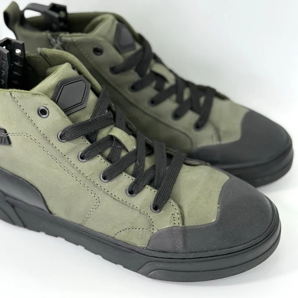 Zara Kids 35 EU Olive Green High Top Sneakers Zip Lace Boots Black Sole